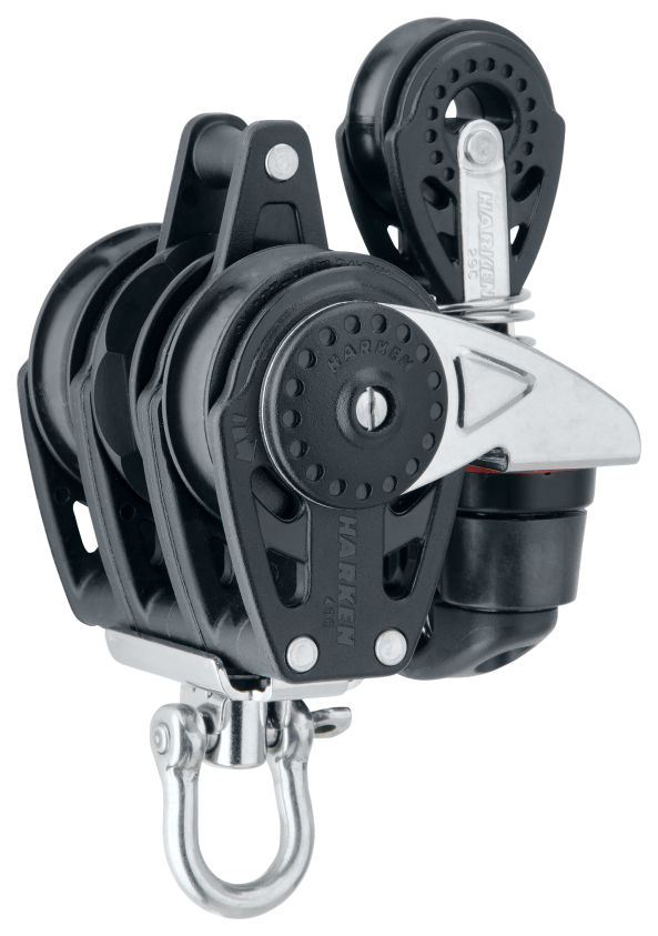 Harken 40mm Carbo-Ratchetblock 3-scheib. m. Wirbel, Hundsfott, Curryklemme, Einzelblock