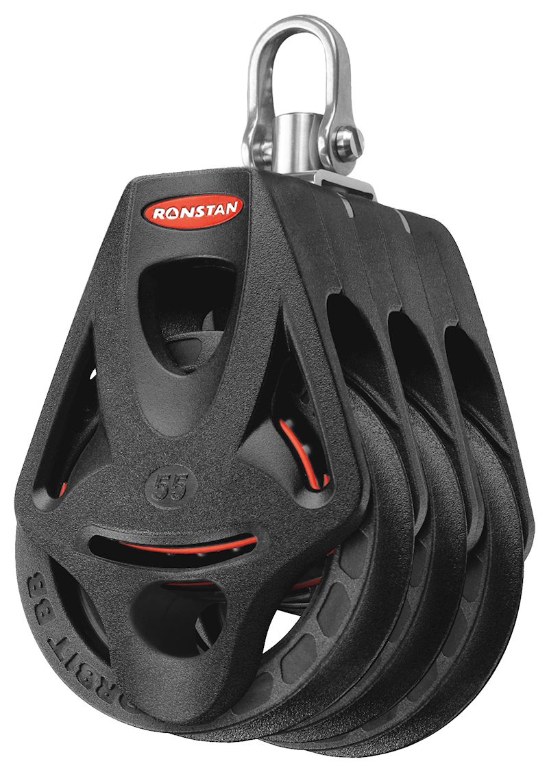 Ronstan Orbit-Block Series 55, 3-scheibig, Hundsfott, Wirbelschäkel-Top