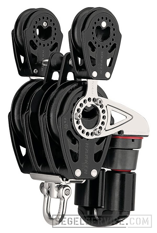 Harken 57mm Carbo-Ratchetblock 3-scheib. m. Wirbel, Hundsfott, Curryklemme, Doppelblock