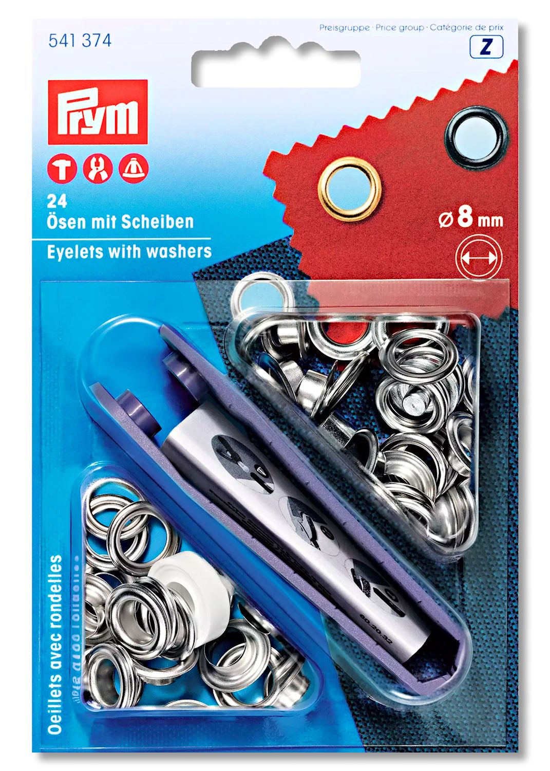Messingösen vernickelt, 8mm (24 St.) inkl. Schlagwerkzeug