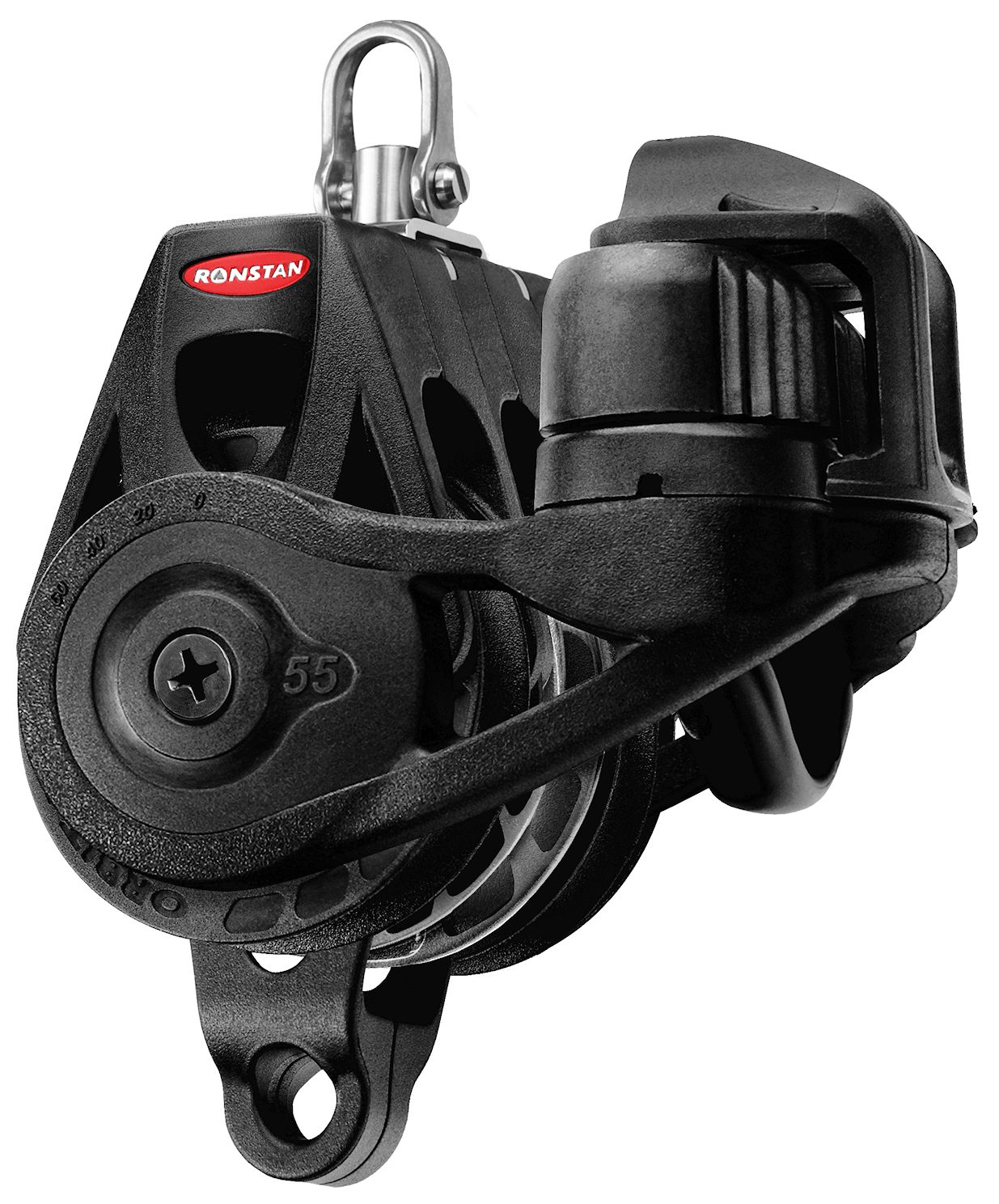 Ronstan Orbit Ratchet-Block Series 55 (auto), 3sch., Klemme, Hundsfott, Schäkel