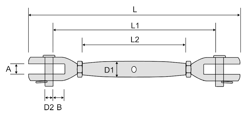 Wantenspanner (Gabel-Gabel) 8mm, geschmiedete Gabeln (V4A)