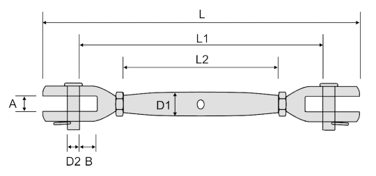 Wantenspanner (Gabel-Gabel) 5mm, geschmiedete Gabeln (V4A) 